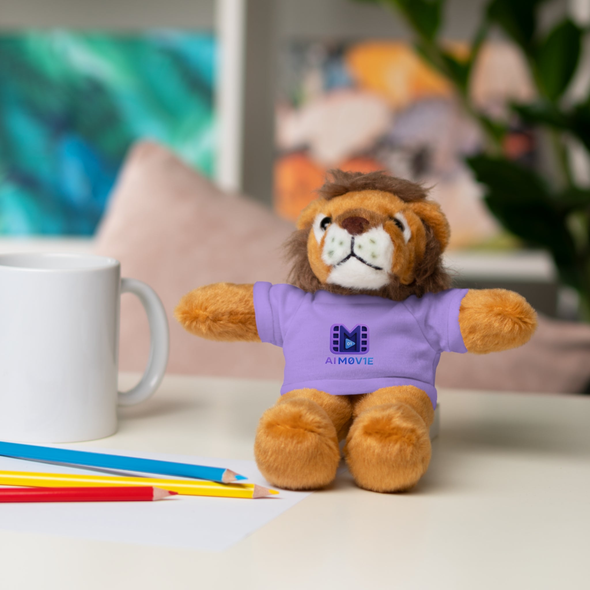 Purple Logo Teddy Bear Plush with Tee — Cute Branded Stuffed Animal Gift