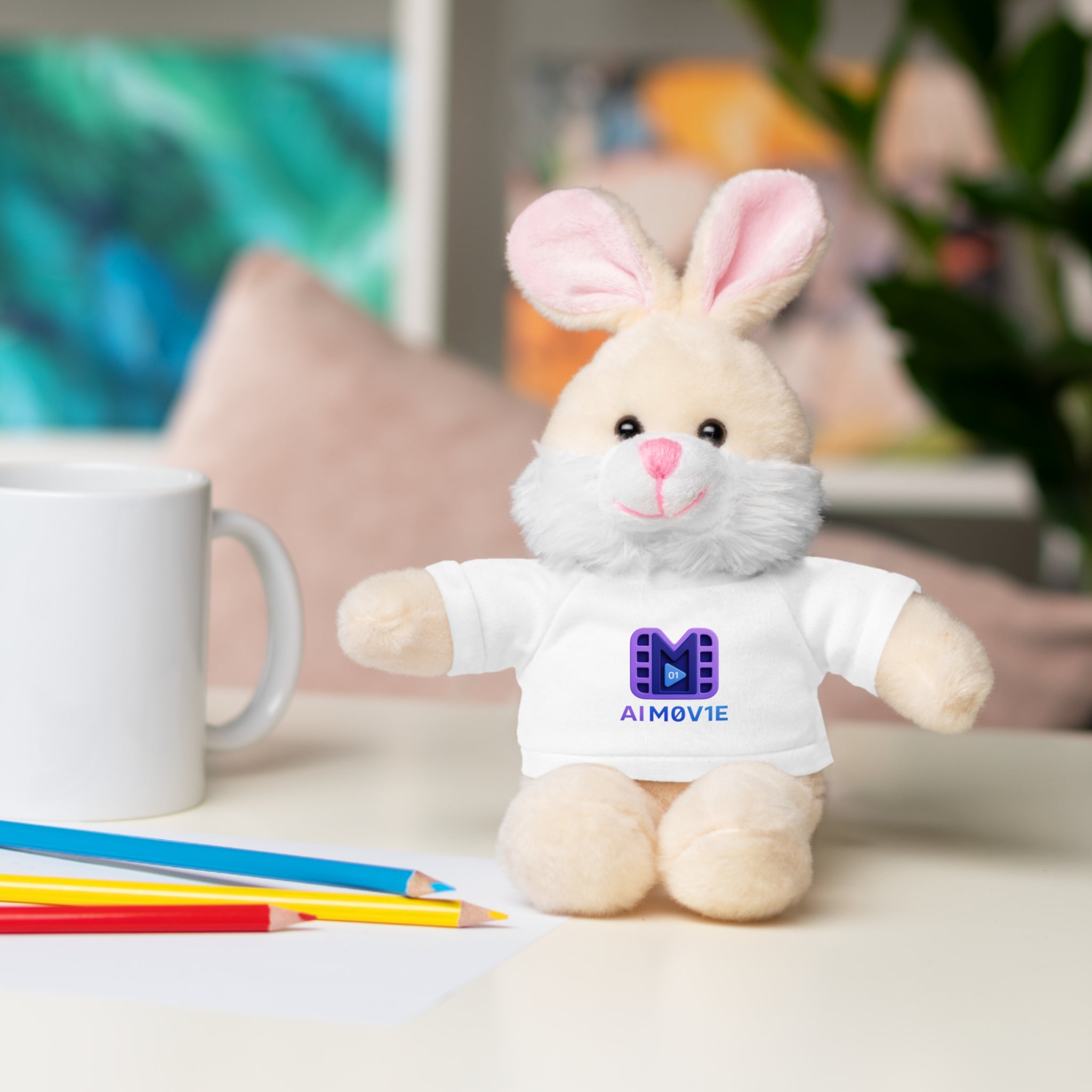 Purple Logo Teddy Bear Plush with Tee — Cute Branded Stuffed Animal Gift