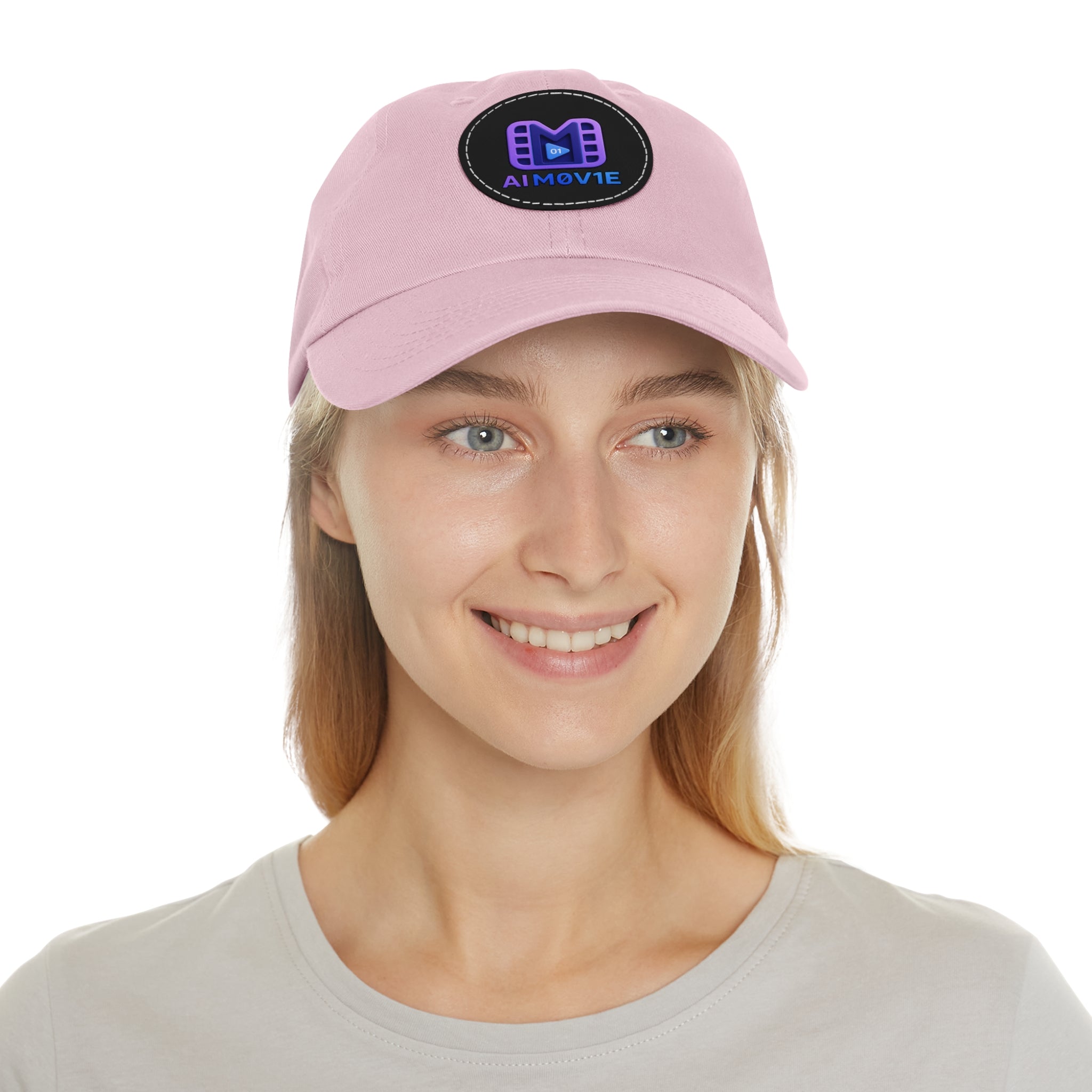 AI M0V1E - Dad Hat with Round Leather Patch – Neon Film Logo Cap