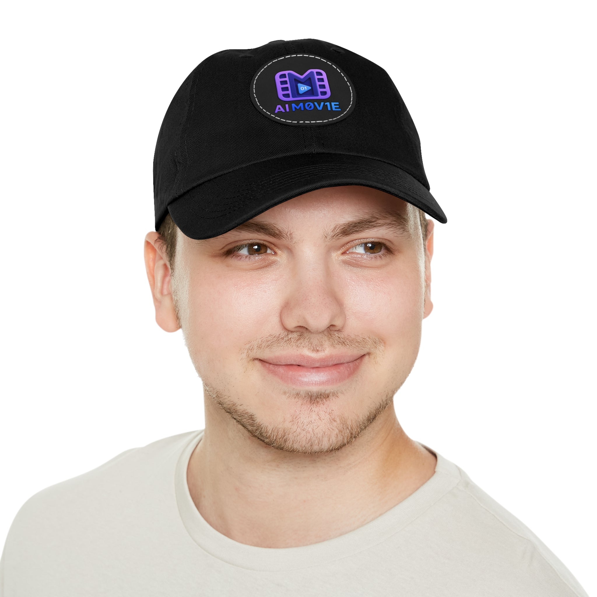 AI M0V1E - Dad Hat with Round Leather Patch – Neon Film Logo Cap