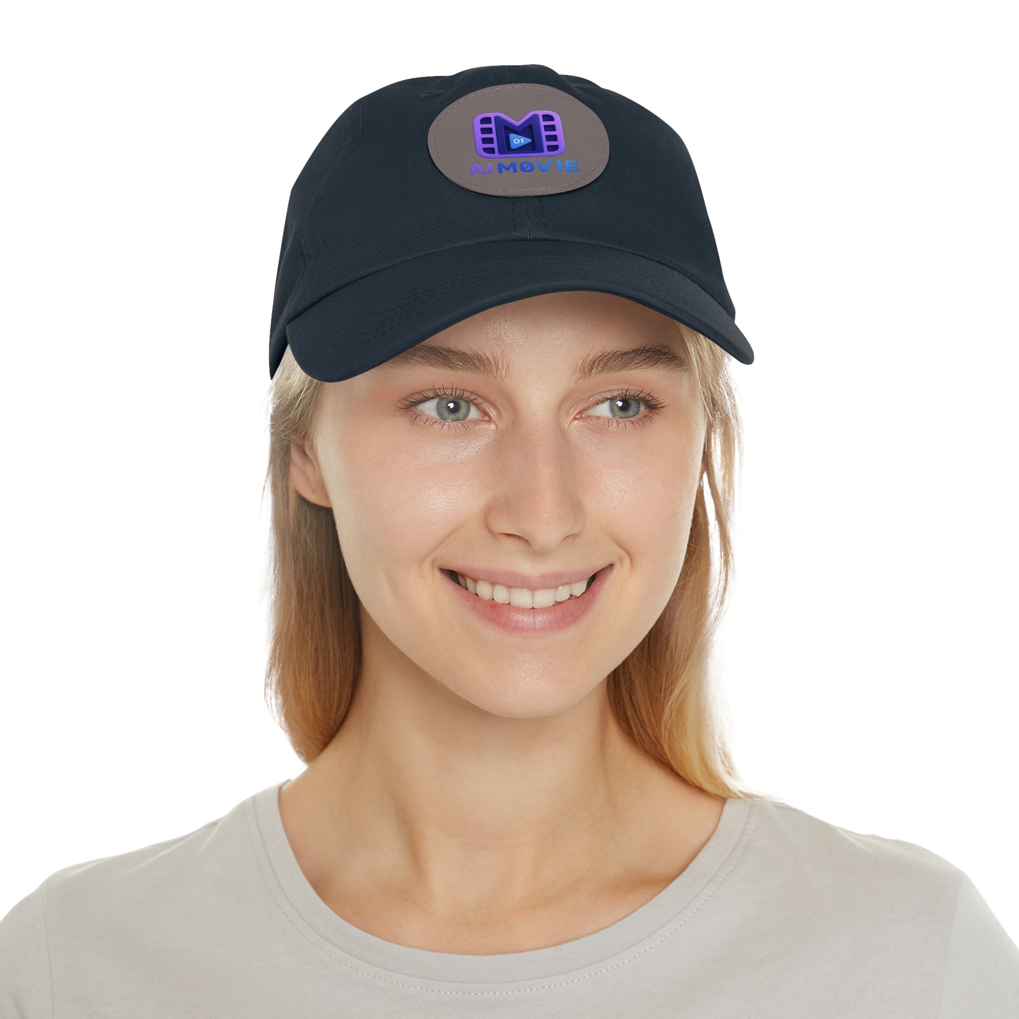 AI M0V1E - Dad Hat with Round Leather Patch – Neon Film Logo Cap