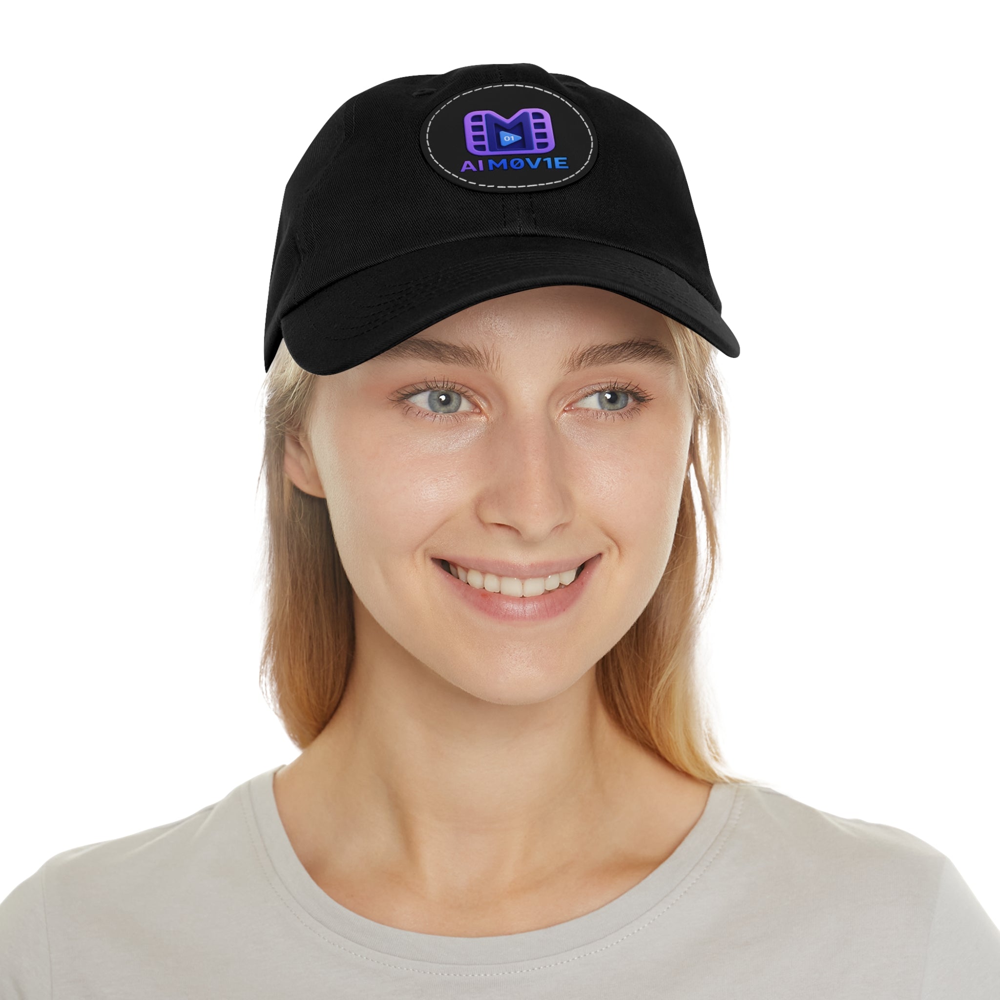 AI M0V1E - Dad Hat with Round Leather Patch – Neon Film Logo Cap