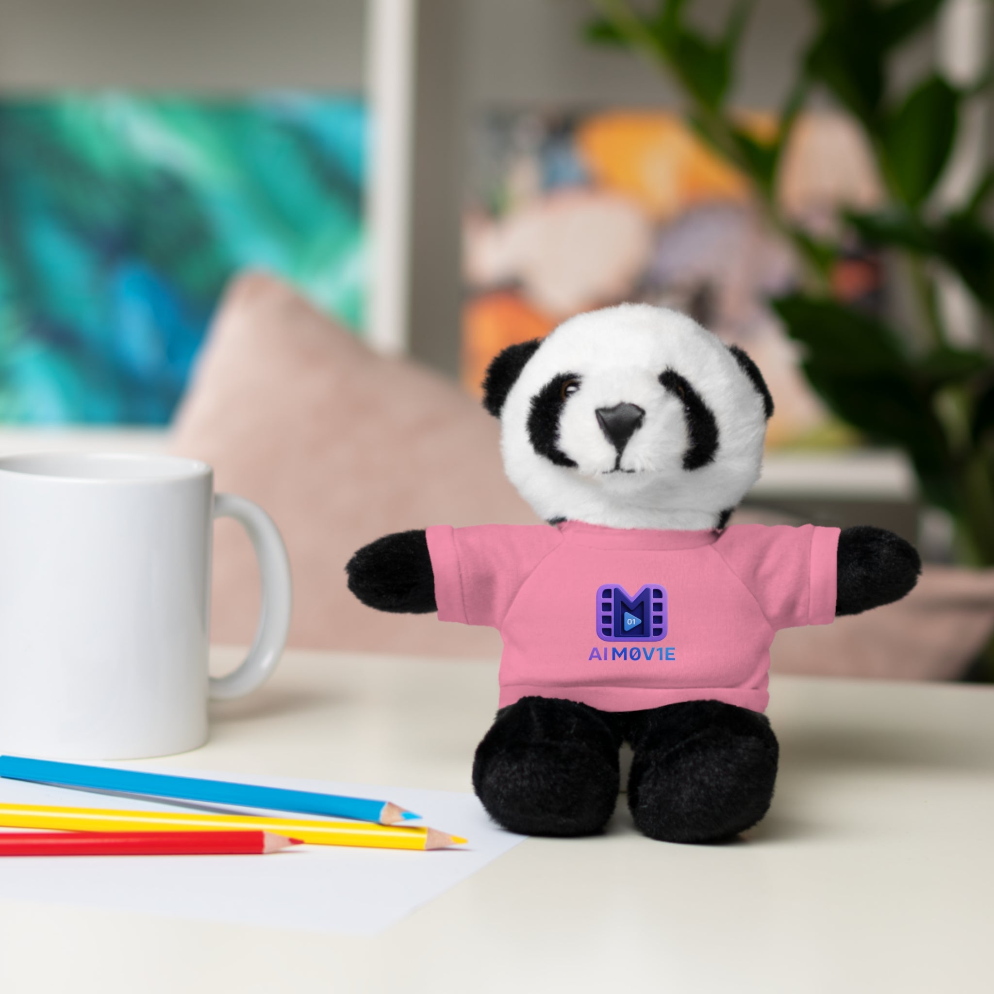 Purple Logo Teddy Bear Plush with Tee — Cute Branded Stuffed Animal Gift