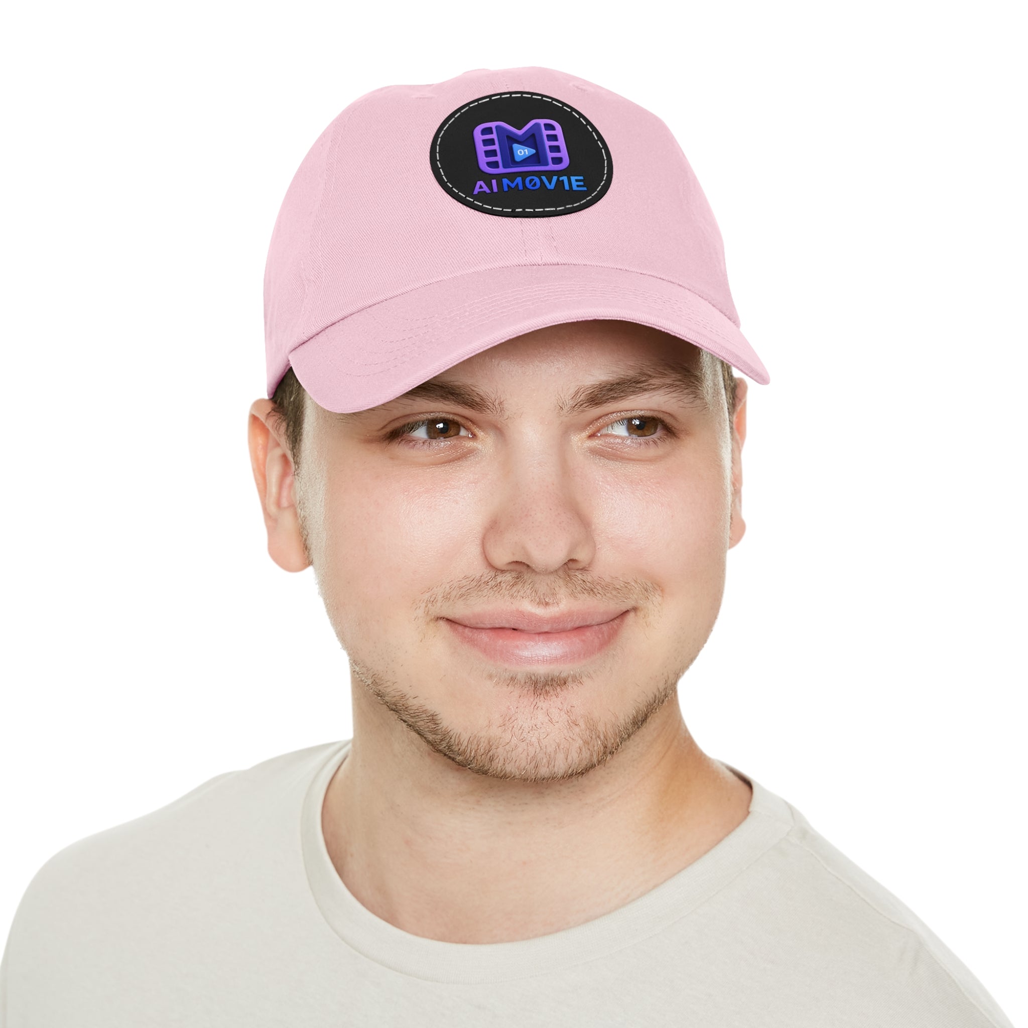 AI M0V1E - Dad Hat with Round Leather Patch – Neon Film Logo Cap