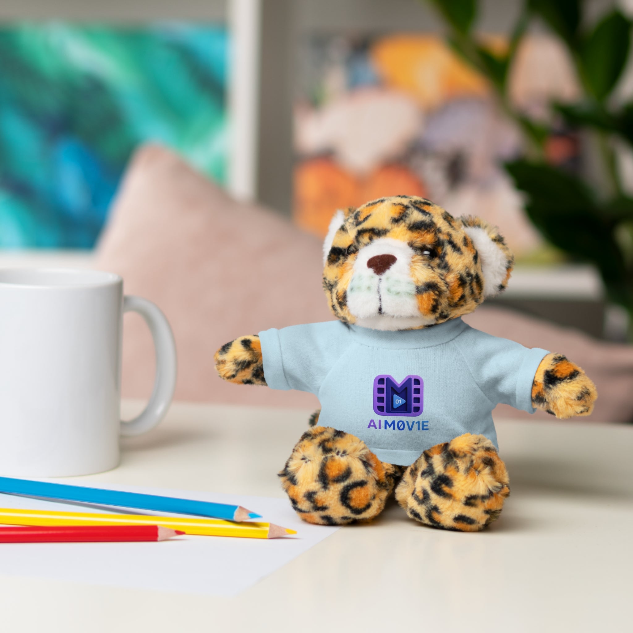 Purple Logo Teddy Bear Plush with Tee — Cute Branded Stuffed Animal Gift
